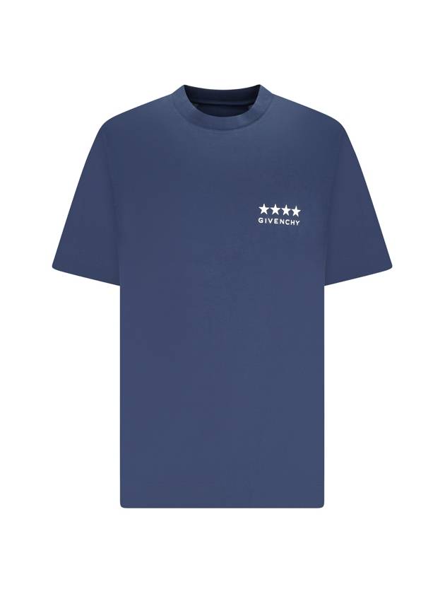 Logo Print Short Sleeve T-Shirt Blue - GIVENCHY - BALAAN 2