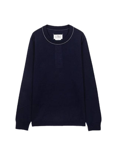 Back Stitch Crew Neck Wool Knit Top Navy - MAISON MARGIELA - BALAAN 1