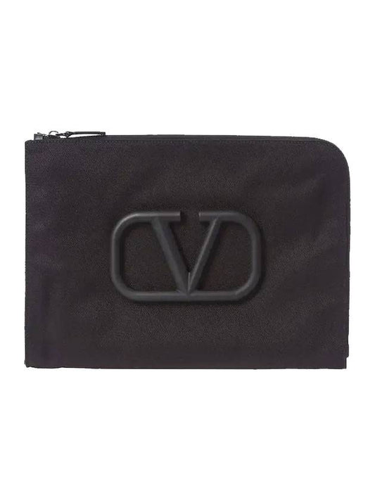 Nylon V Logo Clutch Bag Black - VALENTINO - BALAAN.