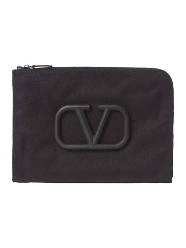 Nylon V Logo Clutch Bag Black - VALENTINO - BALAAN 1