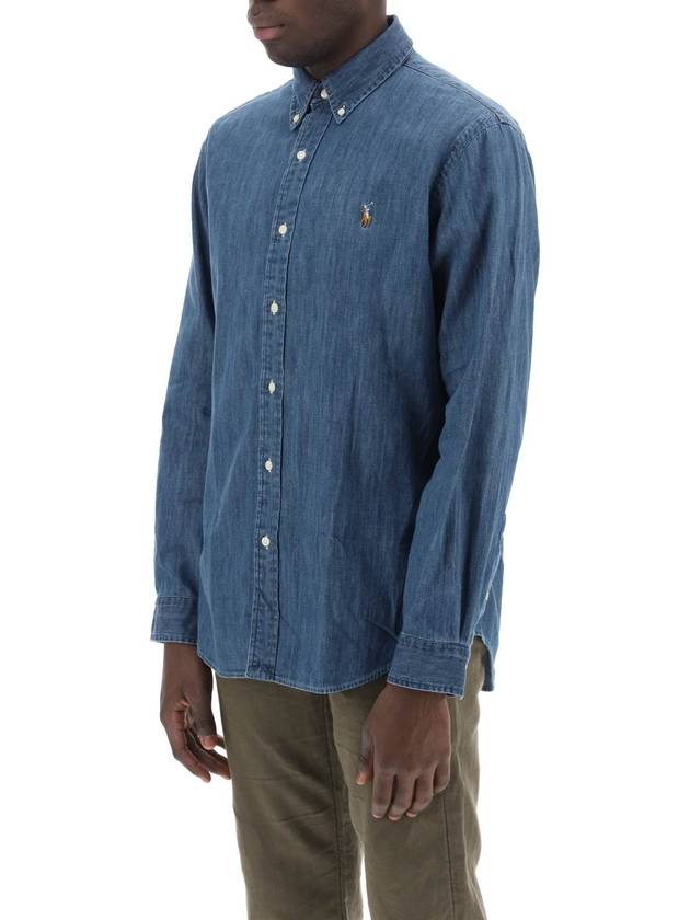 Men's Denim Custom Fit Long Sleeve Shirt Blue - POLO RALPH LAUREN - BALAAN 5