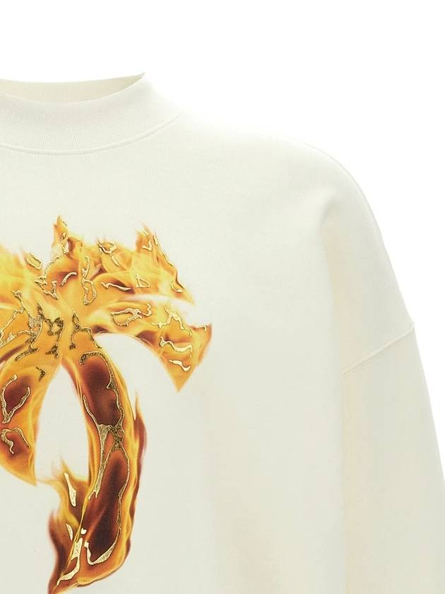 Palm Angels Burning Crew Neck Sweatshirt Off White - PALM ANGELS - BALAAN 4