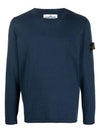 Men's Wappen Patch Crew Neck Cotton Knit Top Navy - STONE ISLAND - BALAAN 3