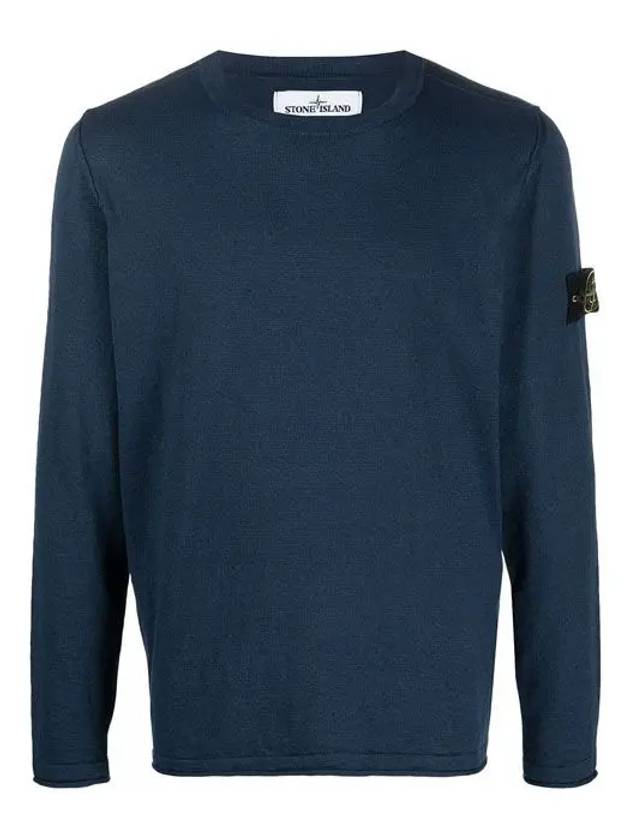 Men's Wappen Patch Crew Neck Cotton Knit Top Navy - STONE ISLAND - BALAAN 3