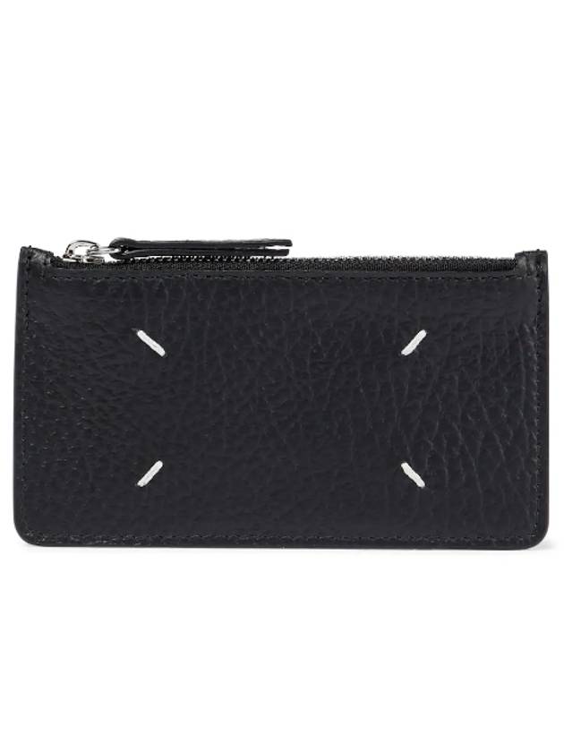 Pebble Leather Stitch Logo Zipper Card Wallet Black - MAISON MARGIELA - BALAAN 2