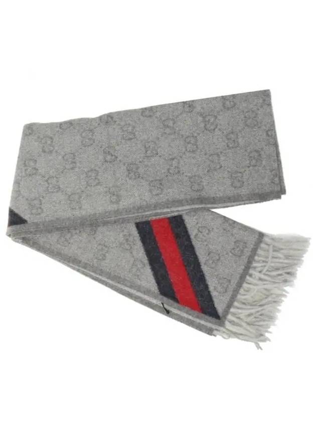 GG Web Wool Muffler Gray - GUCCI - BALAAN 3