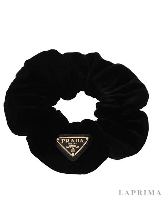 Women's Logo Detailed Velvet Scrunchie Black - PRADA - BALAAN 9