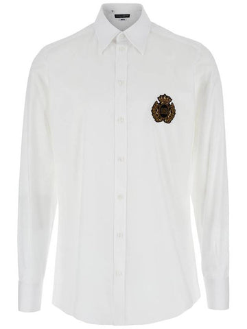 White Shirt With Chest Logo Application In Cotton Man - DOLCE&GABBANA - BALAAN 1