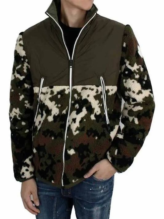 Logo Patch Camouflage Fleece Zip-Up Jacket Green - MONCLER - BALAAN 2