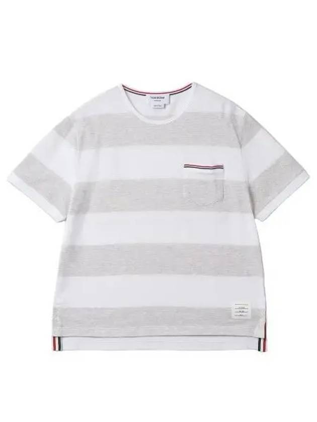 RWB Rugby Short Sleeve T Shirt White Gray - THOM BROWNE - BALAAN 1