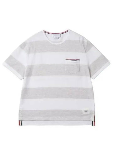 RWB Rugby Short Sleeve T Shirt White Gray Tee - THOM BROWNE - BALAAN 1