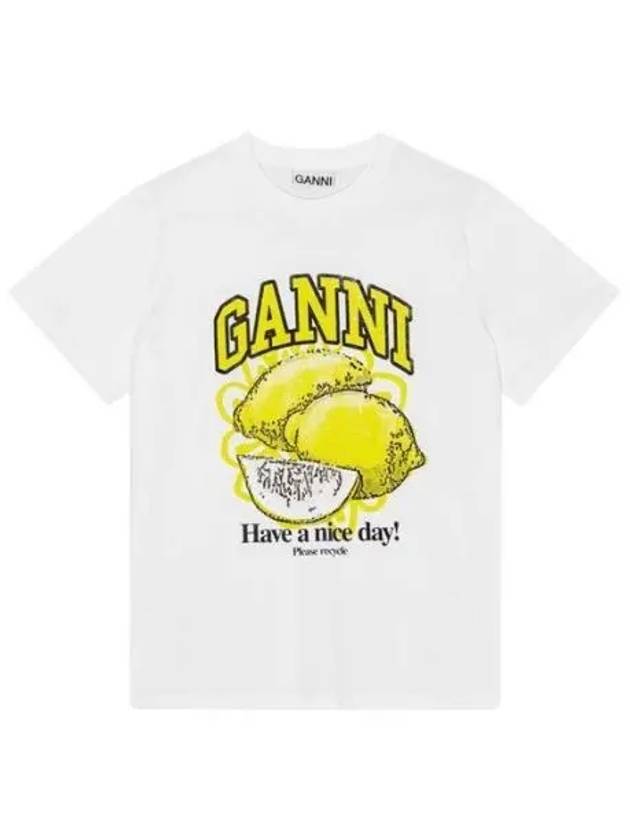 T3768 Lemon Logo Relaxed Short Sleeve T Shirt 1021494 - GANNI - BALAAN 1