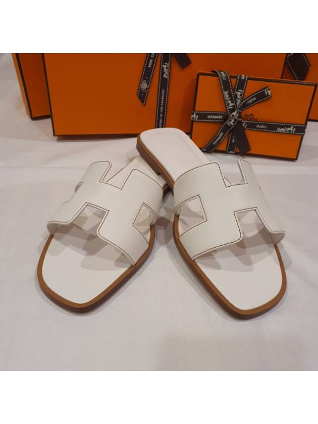 Oran Calfskin Slippers Blanc - HERMES - BALAAN 4