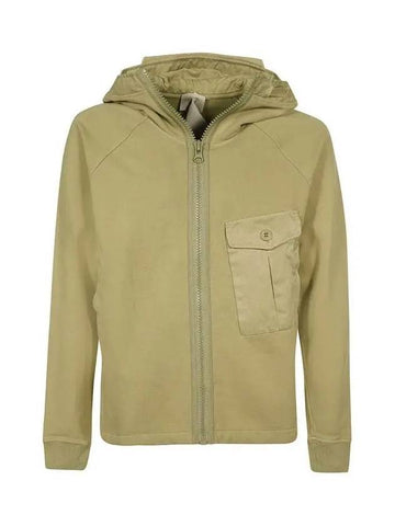 Garment Dyed One-Pocket Cotton Zip Up Hoodie Green - TEN C - BALAAN 1