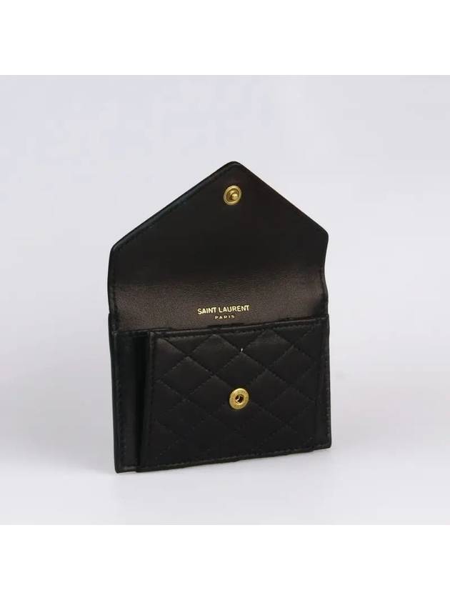 Gaby Logo Quilted Lambskin Card Wallet Black - SAINT LAURENT - BALAAN 3