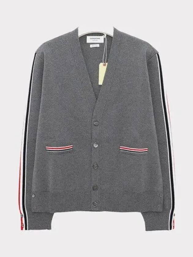 Men's Navy Side Intarsia Milano Stitch Wool Cardigan Grey - THOM BROWNE - BALAAN 2