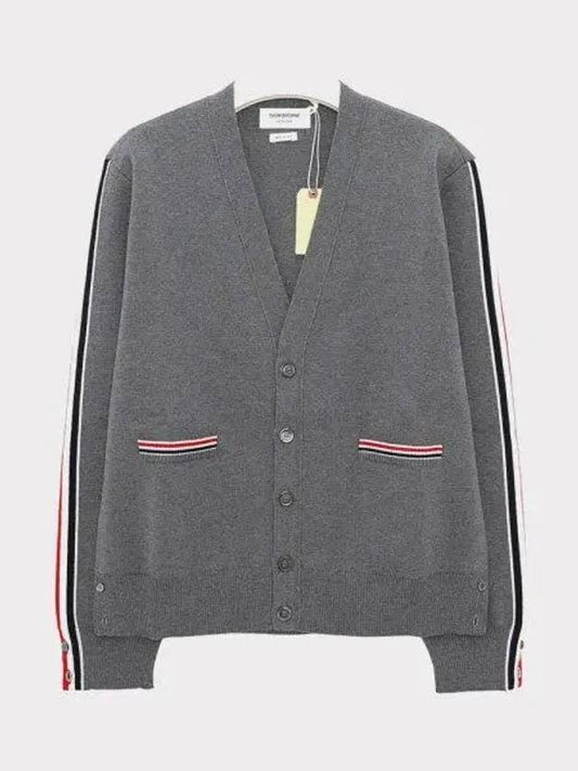 Men's Navy Side Intarsia Milano Stitch Wool Cardigan Grey - THOM BROWNE - BALAAN 2