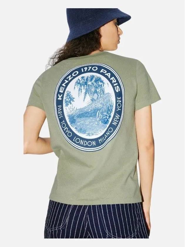 Graphic Logo Print Crew Neck Cotton Short Sleeve T-shirt Khaki - KENZO - BALAAN 2