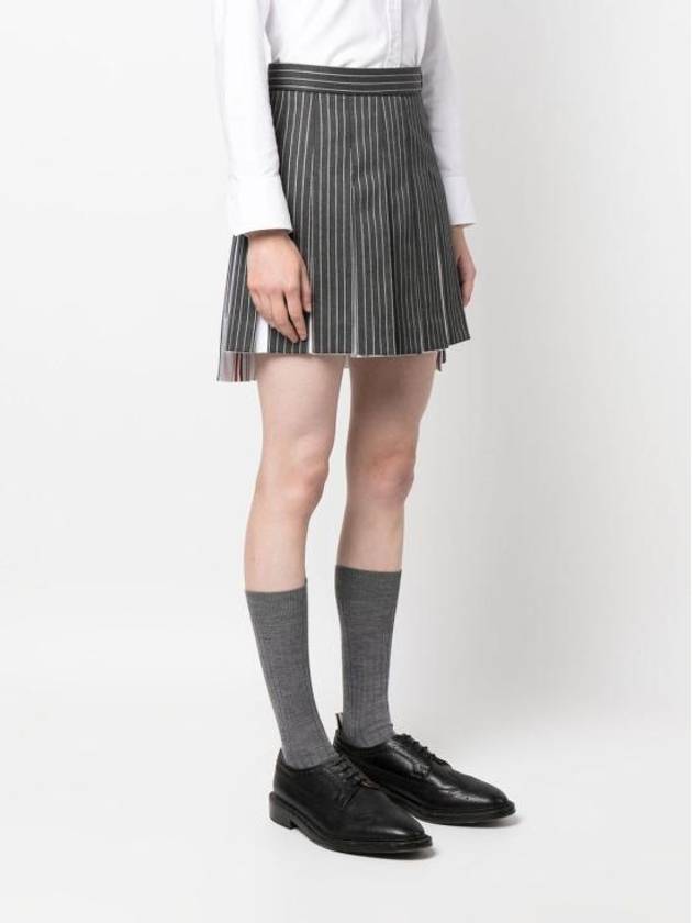 RWB Tab Wool Mini Mini Pleated Skirt Grey - THOM BROWNE - BALAAN 5