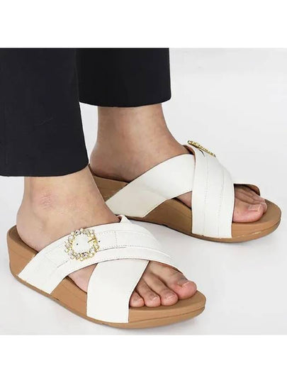 Lulu Crystal Buckle Leather Cross Slippers Cream - FITFLOP - BALAAN 2