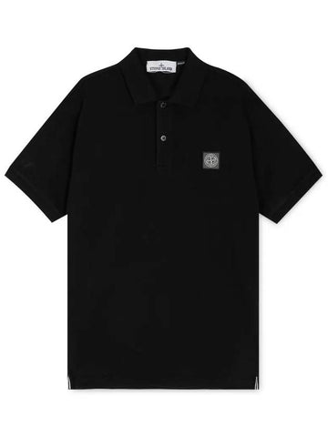 Logo Patch Short Sleeve Polo Shirt Black - STONE ISLAND - BALAAN 1