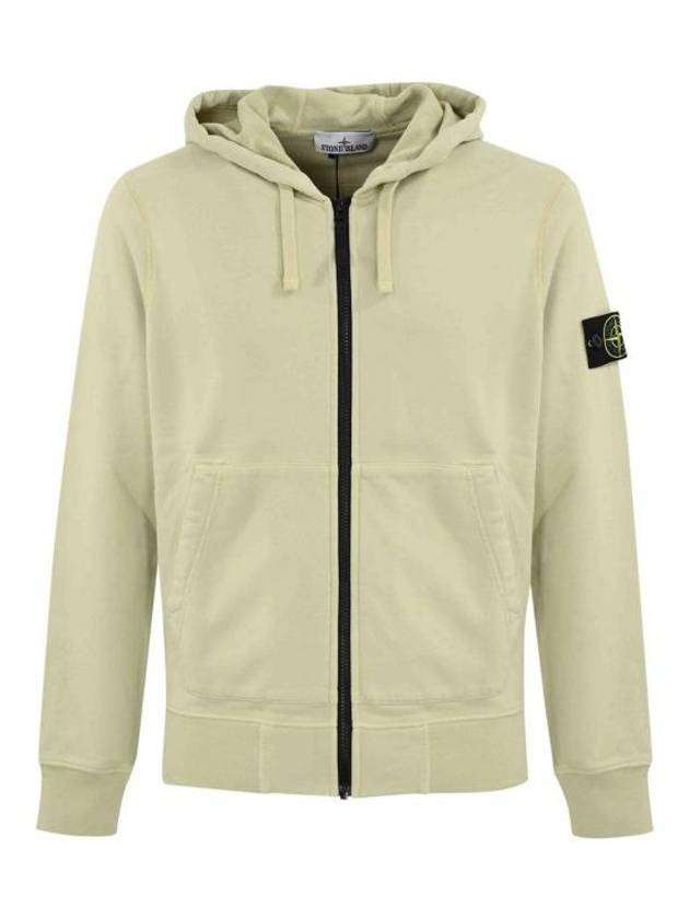 Cotton Fleece Garment Dyed Zip Up Hoodie Cream - STONE ISLAND - BALAAN 2