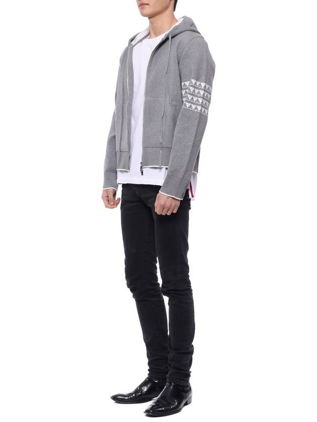 Hector Jacquard Back Diagonal Striped Cotton Zip-up Hoodie Grey - THOM BROWNE - BALAAN 5