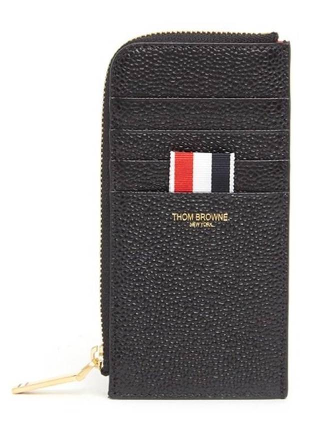 Printed Pebble Grain Leather Zippered Card Holder - THOM BROWNE - BALAAN 3