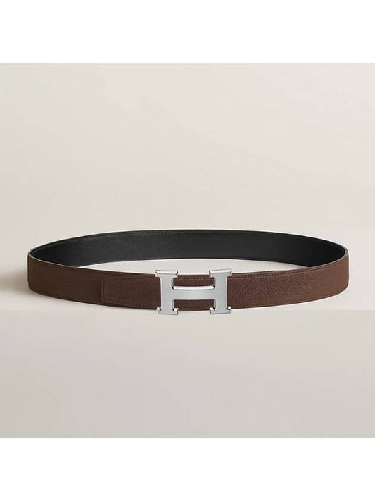 H buckle reversible double sided 32mm black chocolate silver matte 90s men s leather belt H064544CB86 - HERMES - BALAAN 2