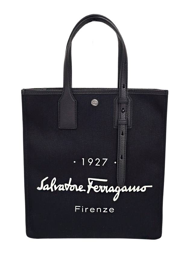 1927 Signature Canvas Tote Bag Black - SALVATORE FERRAGAMO - BALAAN.