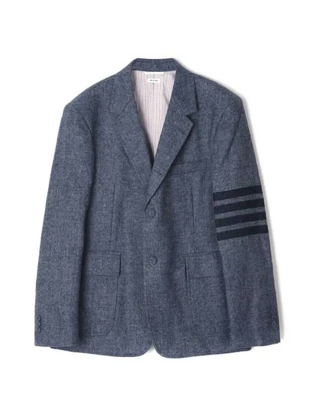 Donegal Tweed 4 Bar Single Breasted Blazer Jacket Light Blue - THOM BROWNE - BALAAN 1