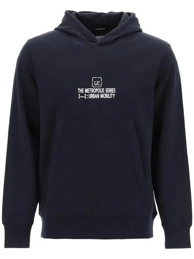 Metropolis Series Stretch Fleece Graphic Hoodie Navy - CP COMPANY - BALAAN 1