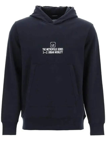 Metropolis Series Stretch Fleece Graphic Hoodie Navy - CP COMPANY - BALAAN 1