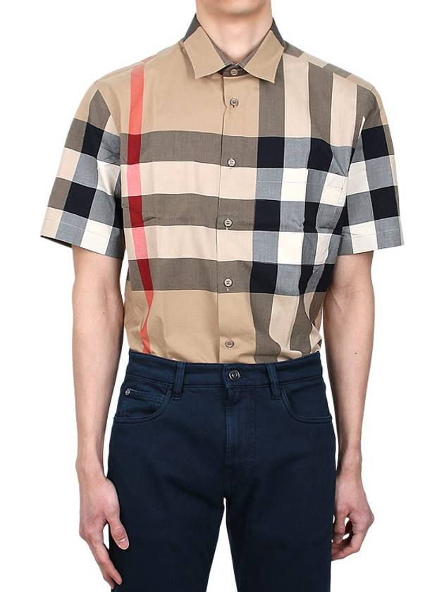 Men's Check Motif Cotton Short Sleeve Shirt Beige - BURBERRY - BALAAN 4