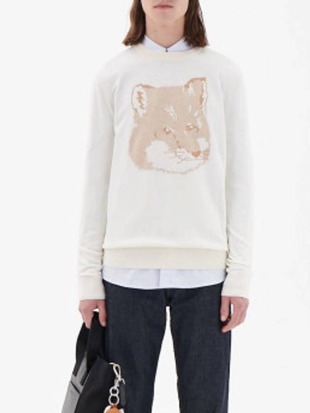 Pique Fox Head Round Neck Knit Top Ecru - MAISON KITSUNE - BALAAN.