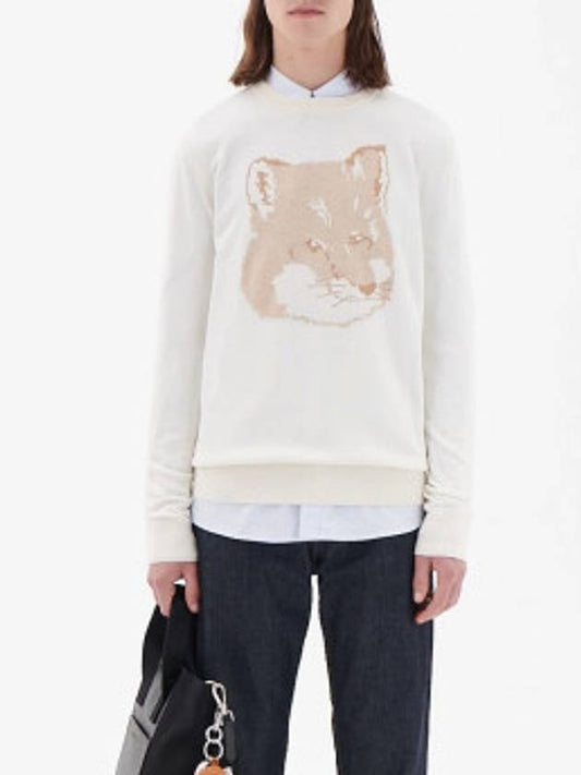 Pique Fox Head Round Neck Knit Top Ecru - MAISON KITSUNE - BALAAN 2