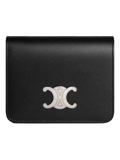 Triomphe Compact Shiny Calfskin Half Wallet Silver Black - CELINE - BALAAN 2