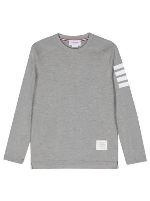 4-Bar Striped Waffle Wool Cashmere Pullover Knit Top Pastel Grey - THOM BROWNE - BALAAN 2