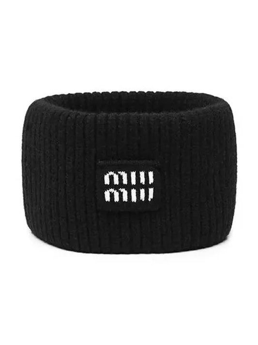 Logo Cashmere Hairband Black - MIU MIU - BALAAN 1