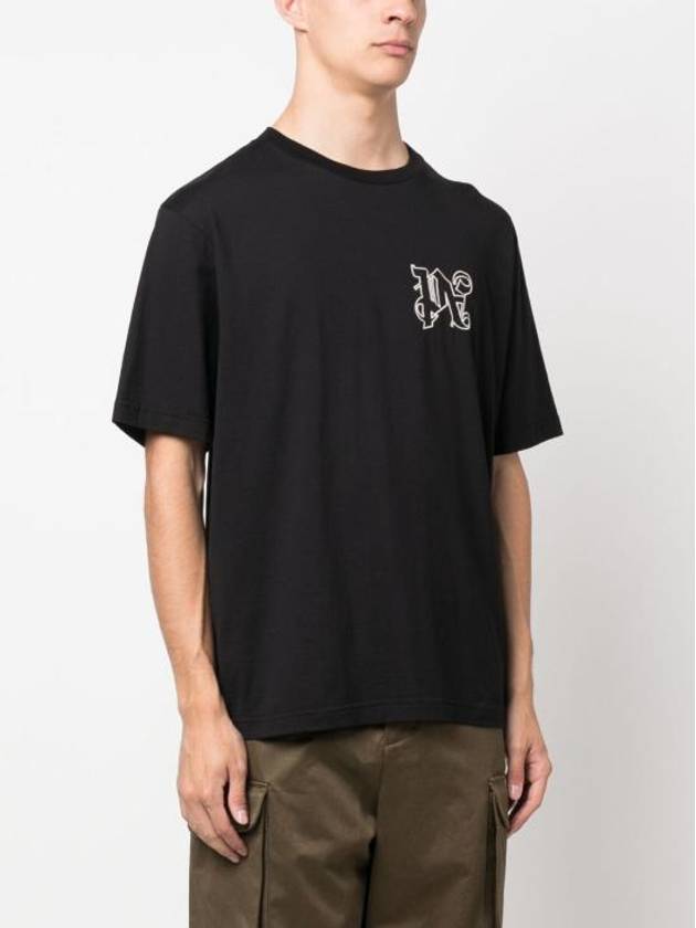 Men's Monogram Logo Print Short Sleeve T-Shirt Black - PALM ANGELS - BALAAN 4