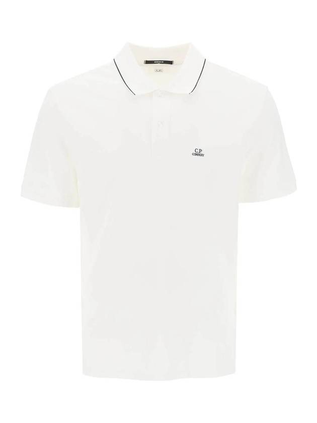 Stretch Piquet Regular Striped Collar Polo Shirt White - CP COMPANY - BALAAN 1