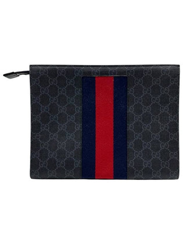 GG Supreme Web Pouch Clutch Bag Black 475316 - GUCCI - BALAAN 1