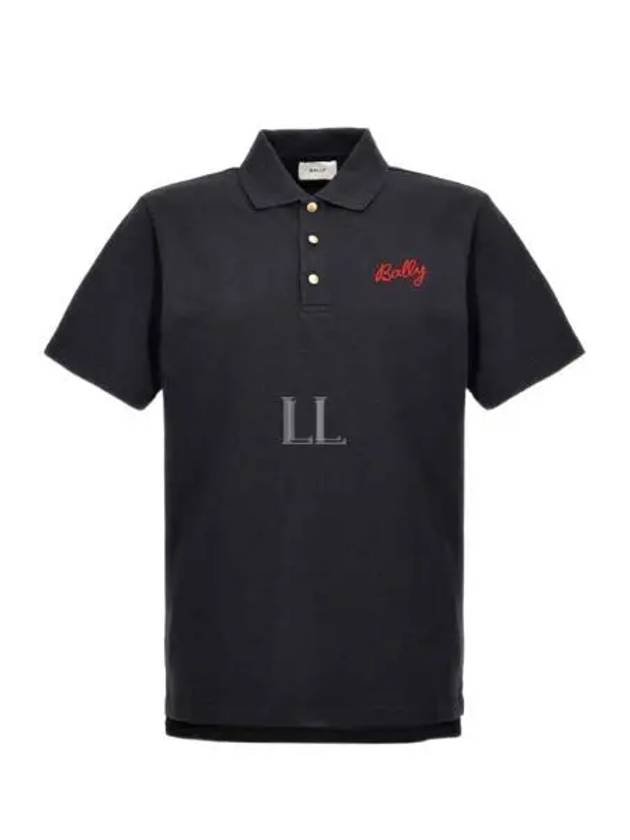 Embroidery Logo Short Sleeve Polo Shirt Navy - BALLY - BALAAN 2