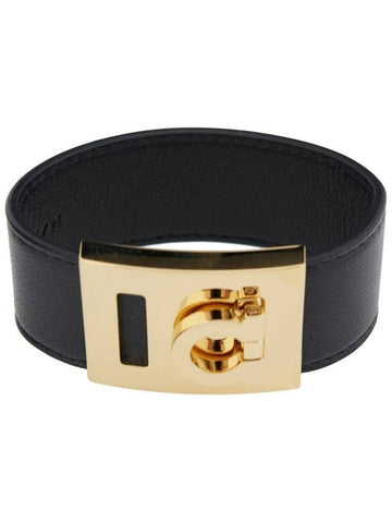 'Hug' Black Bracelet With Gancini Detail In Smooth Leather Woman - SALVATORE FERRAGAMO - BALAAN 1