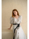 Caisienne black ribbon puff sleeve Aline dress_white black - CAHIERS - BALAAN 5