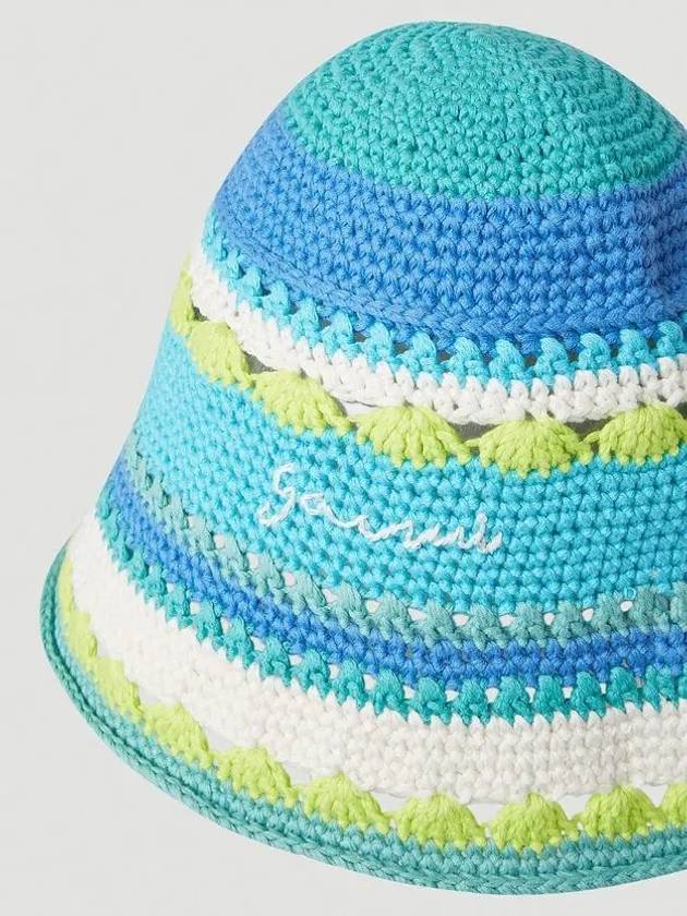 Embroided Logo Striped Cotton Crochet Bucket Hat - GANNI - BALAAN 5