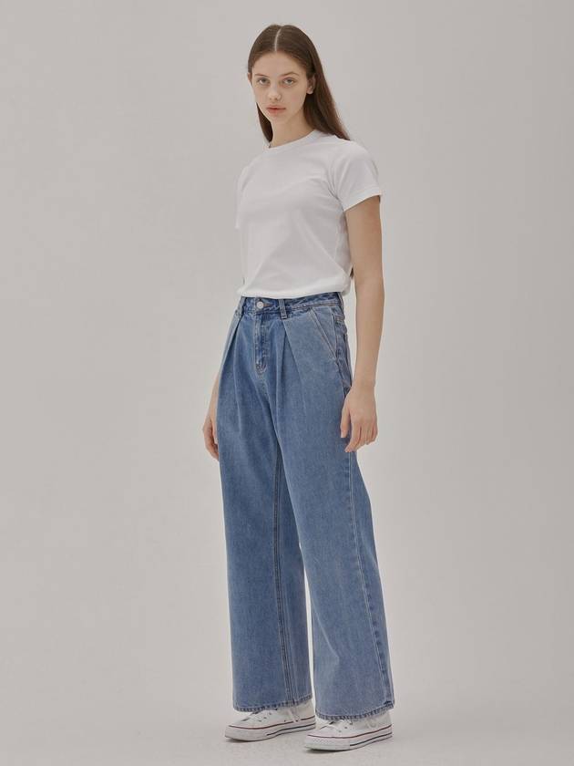 RYUL+WAI: Tuck Wide Long Denim Pants Blue - RYUL+WAI: - BALAAN 2