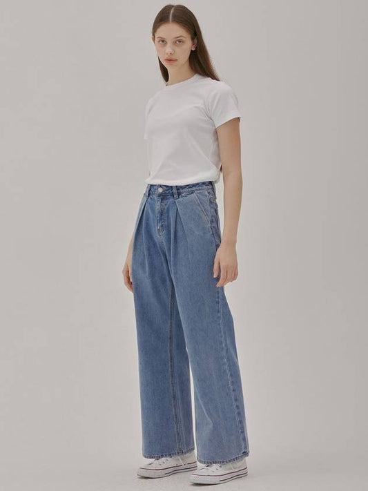 RYUL+WAI: Tuck Wide Long Denim Pants Blue - RYUL+WAI: - BALAAN 2