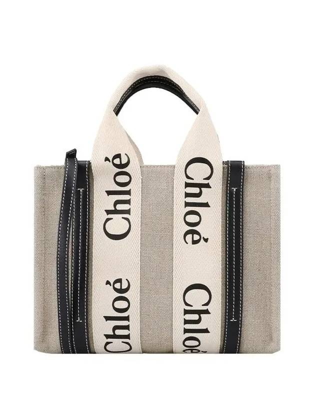 Woody Small Canvas Tote Bag Navy Beige - CHLOE - BALAAN 3