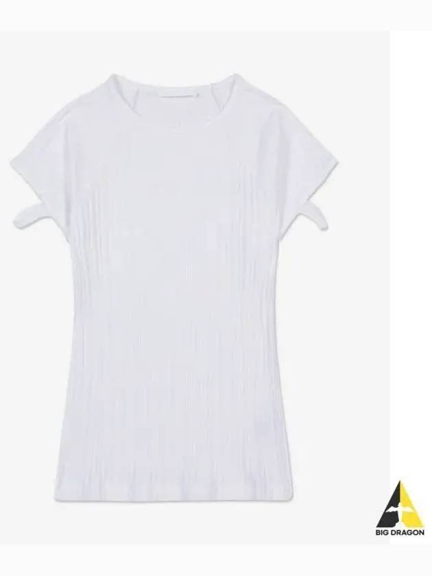 Ribbed Cut Out Cotton Short Sleeve T-shirt White - HELMUT LANG - BALAAN 2